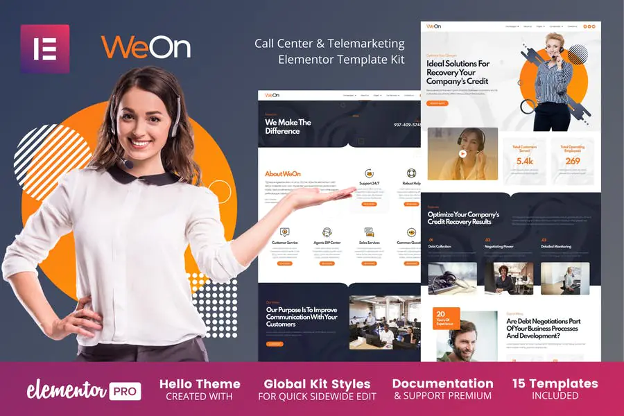 WeOn - Kit de plantillas Elementor Pro para call center y telemarketing