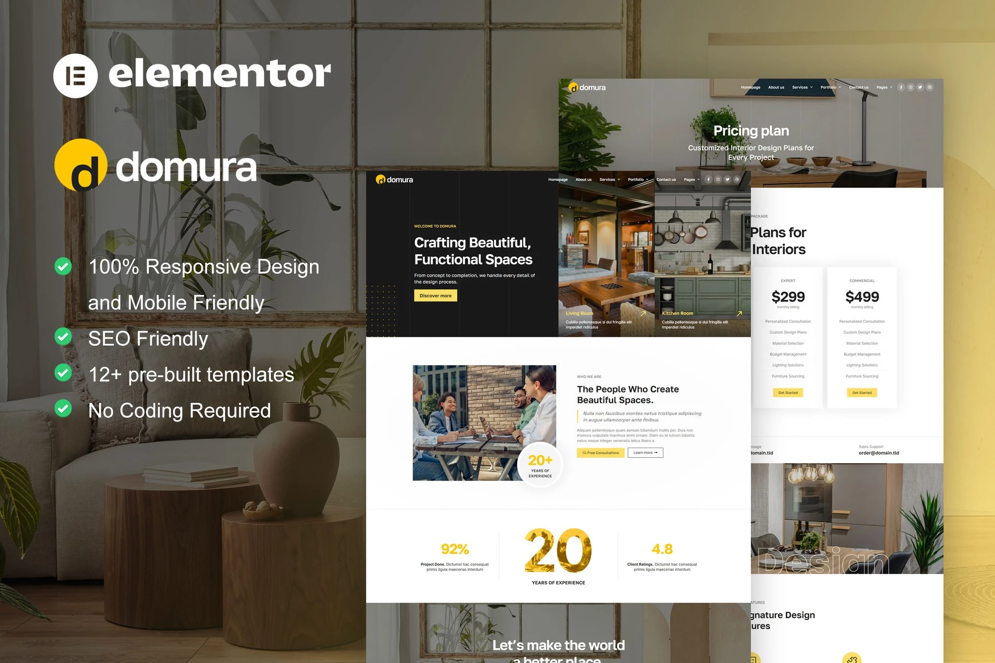 Domura - Kit de plantillas Elementor Pro para diseño de interiores y arquitectura