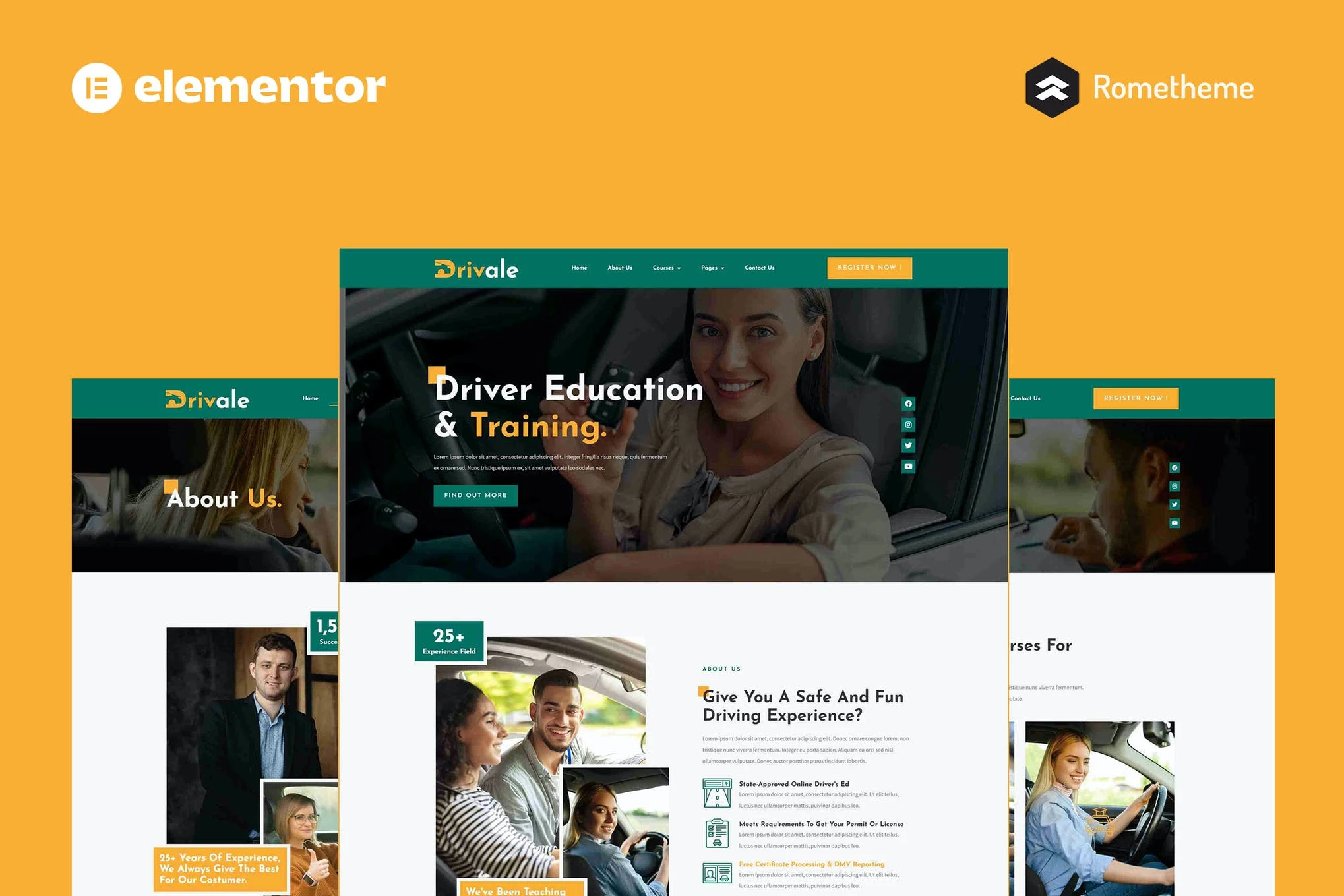 Drivale - Kit completo de plantillas de sitio Elementor Pro para autoescuela