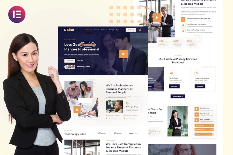 Duid - Template Kit Elementor del servicio de consultor financiero personal