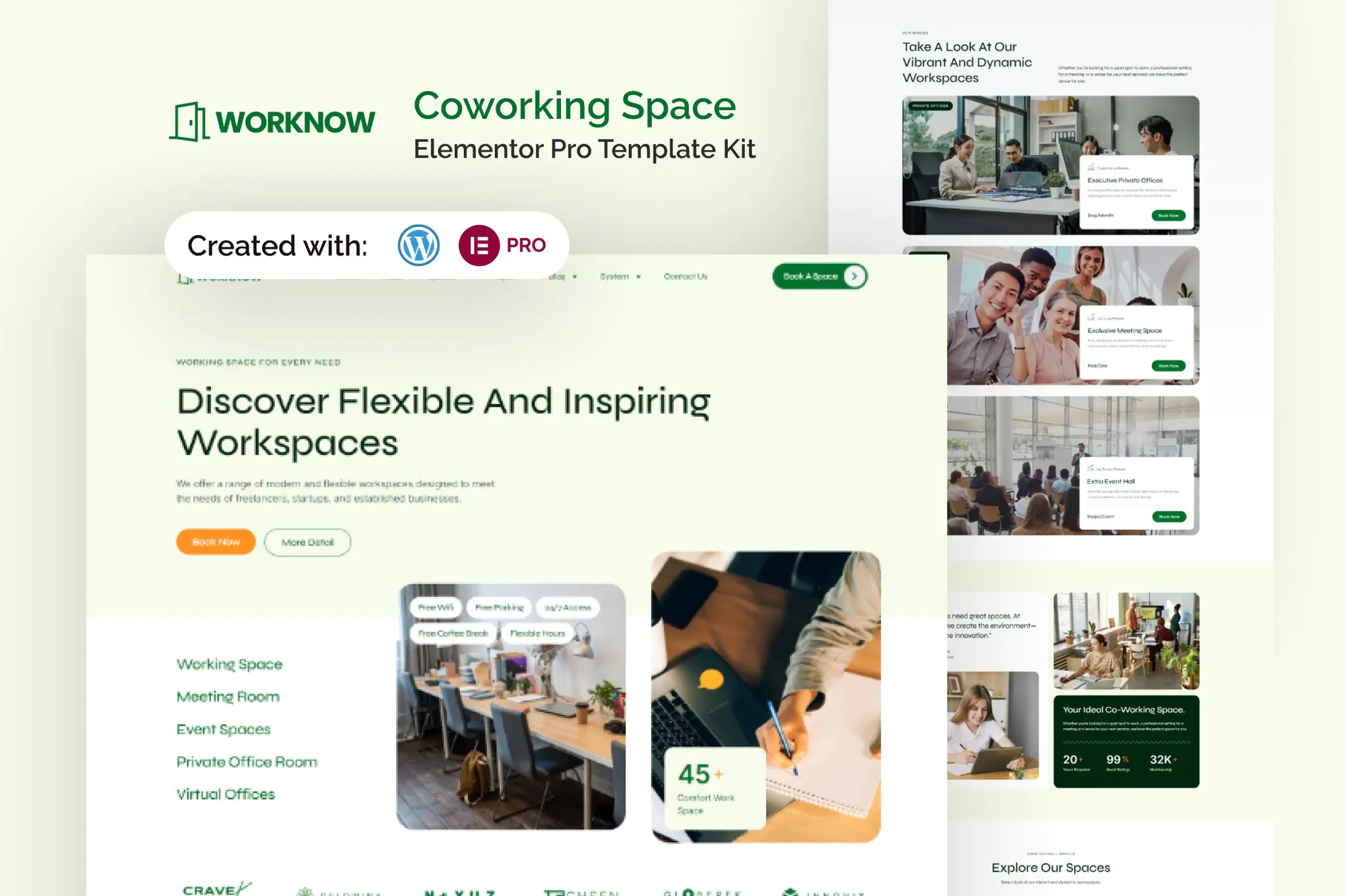 Worknow - Kit de plantillas Elementor Pro para espacios de trabajo conjunto