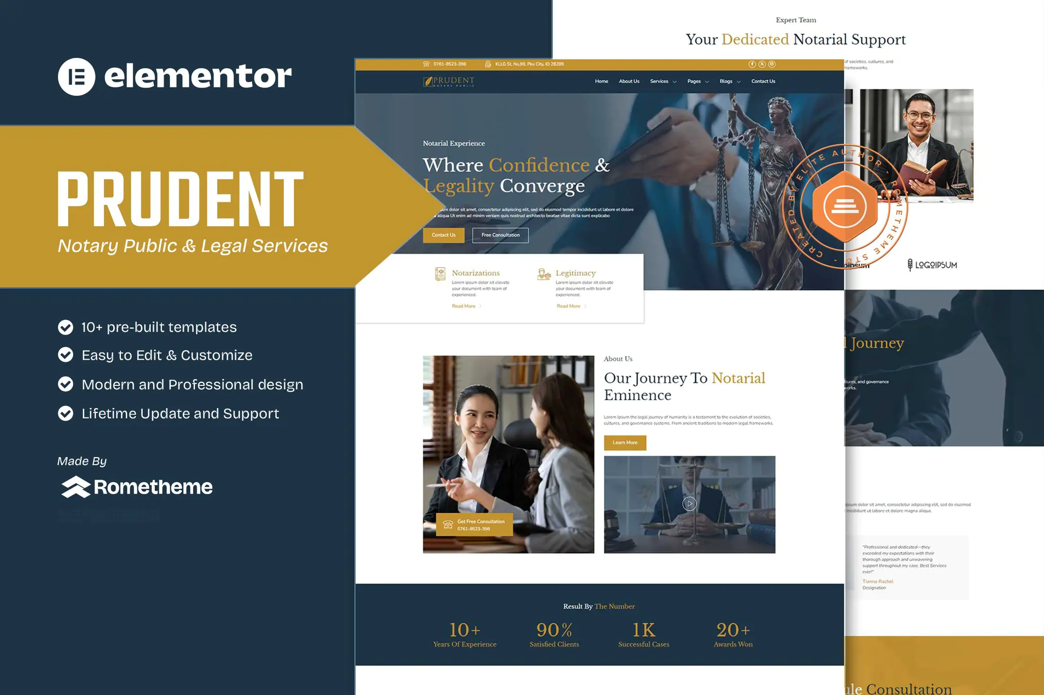 Prudent - Kit de plantillas Elementor para servicios legales y notariales