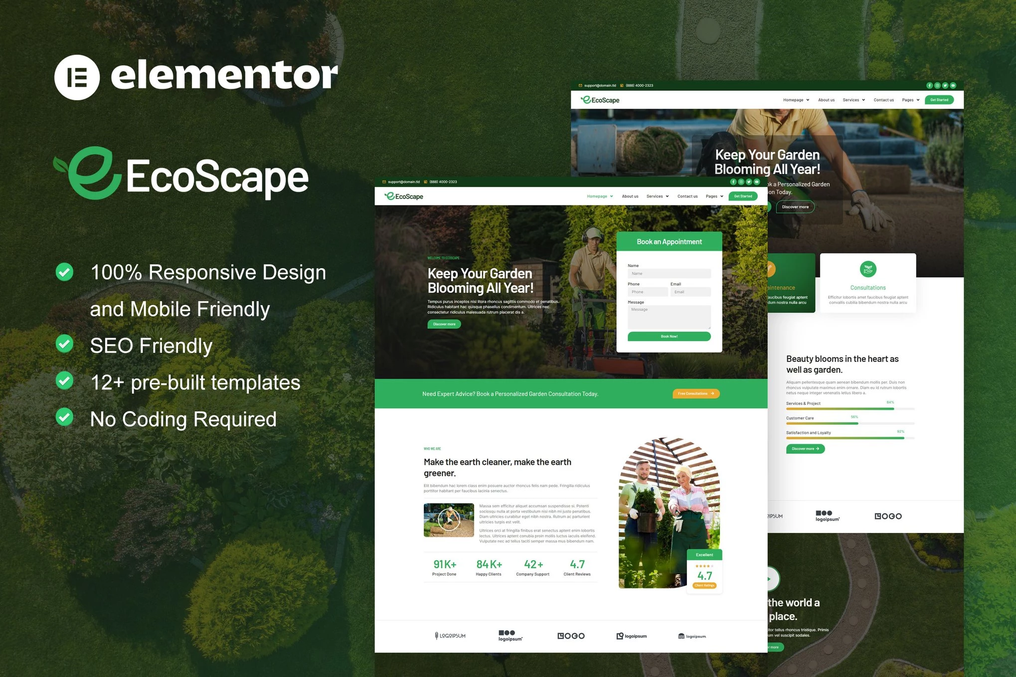 EcoScape - Kit de plantillas Elementor Pro para jardinería y paisajismo