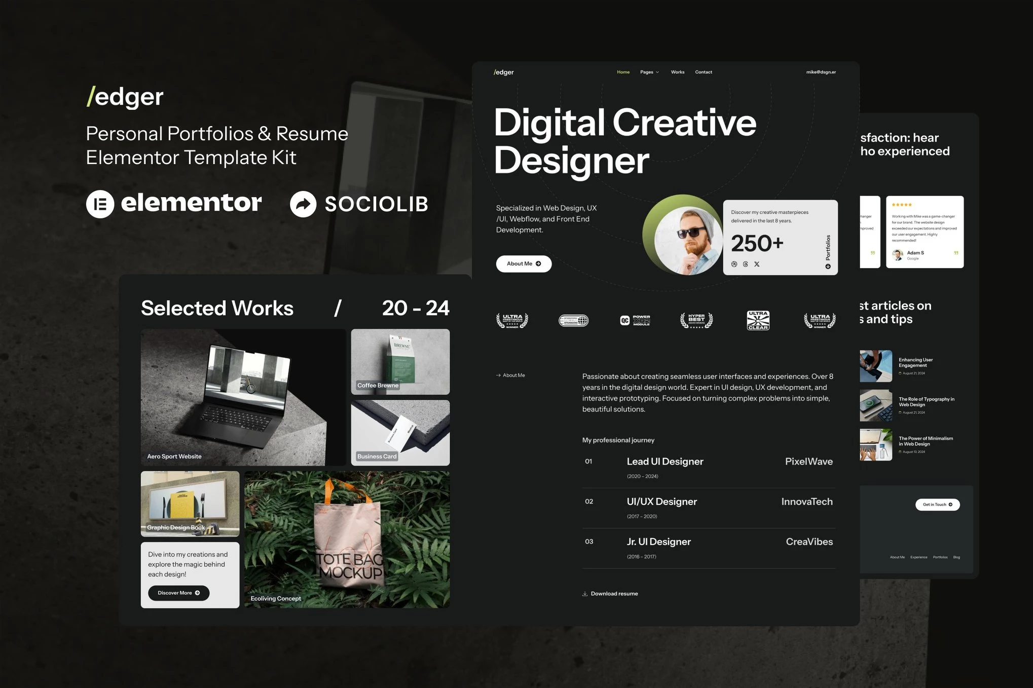 Edger - Kit de plantillas Elementor para portafolios personales y currículums
