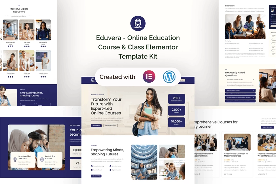Eduvera - Kit de plantillas Elementor para cursos educativos y clases en línea
