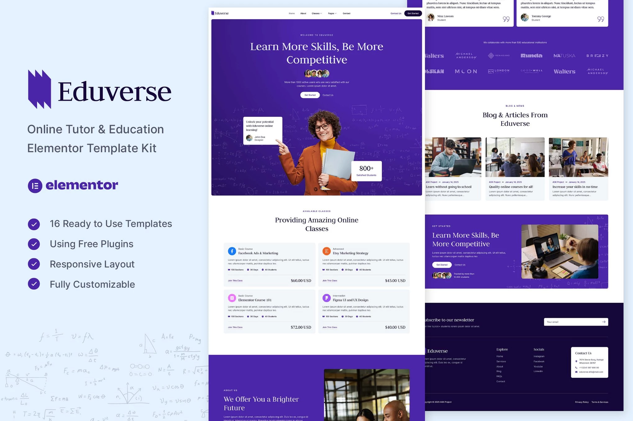 Eduverse - Kit de plantillas Elementor para tutores y educación en línea