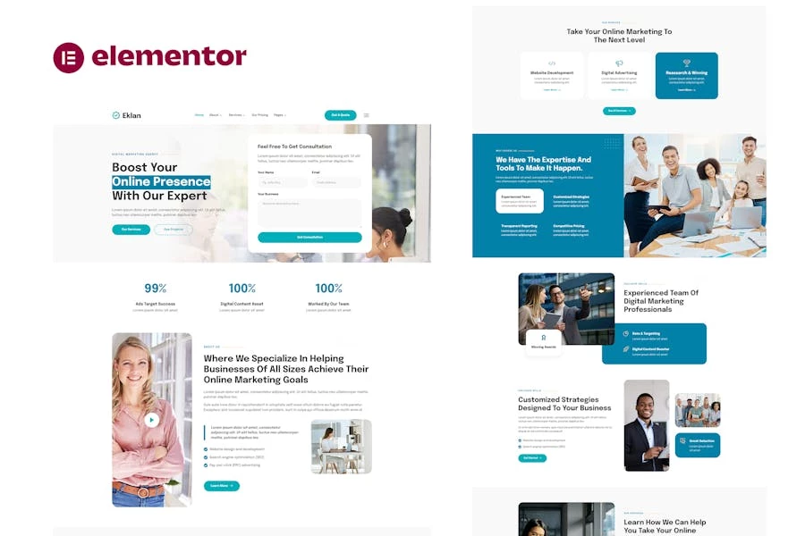 Eklan - Template Kit Elementor para Agencia de marketing digital