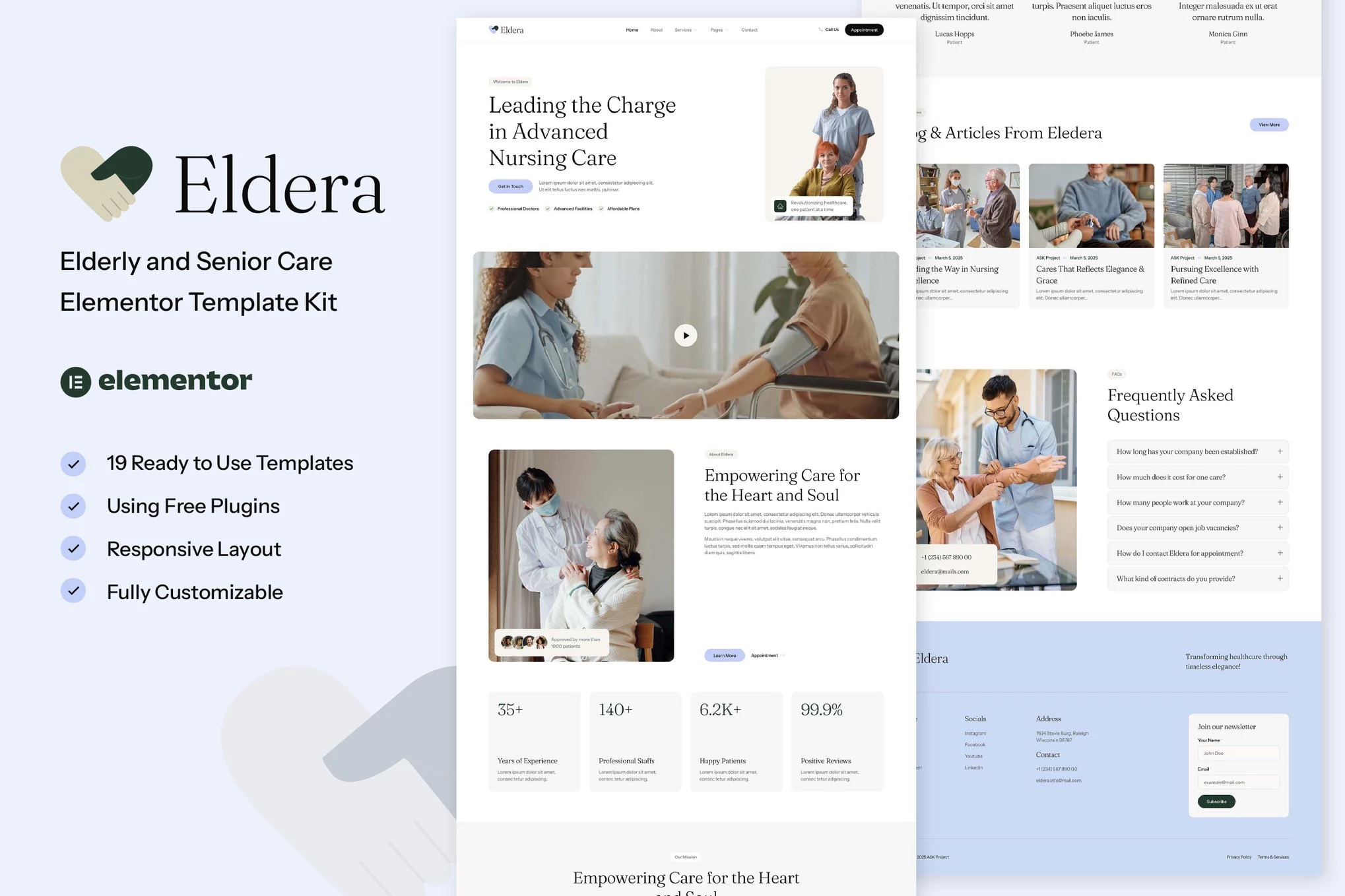 Eldera - Kit de plantillas Elementor para el cuidado de personas mayores y mayores