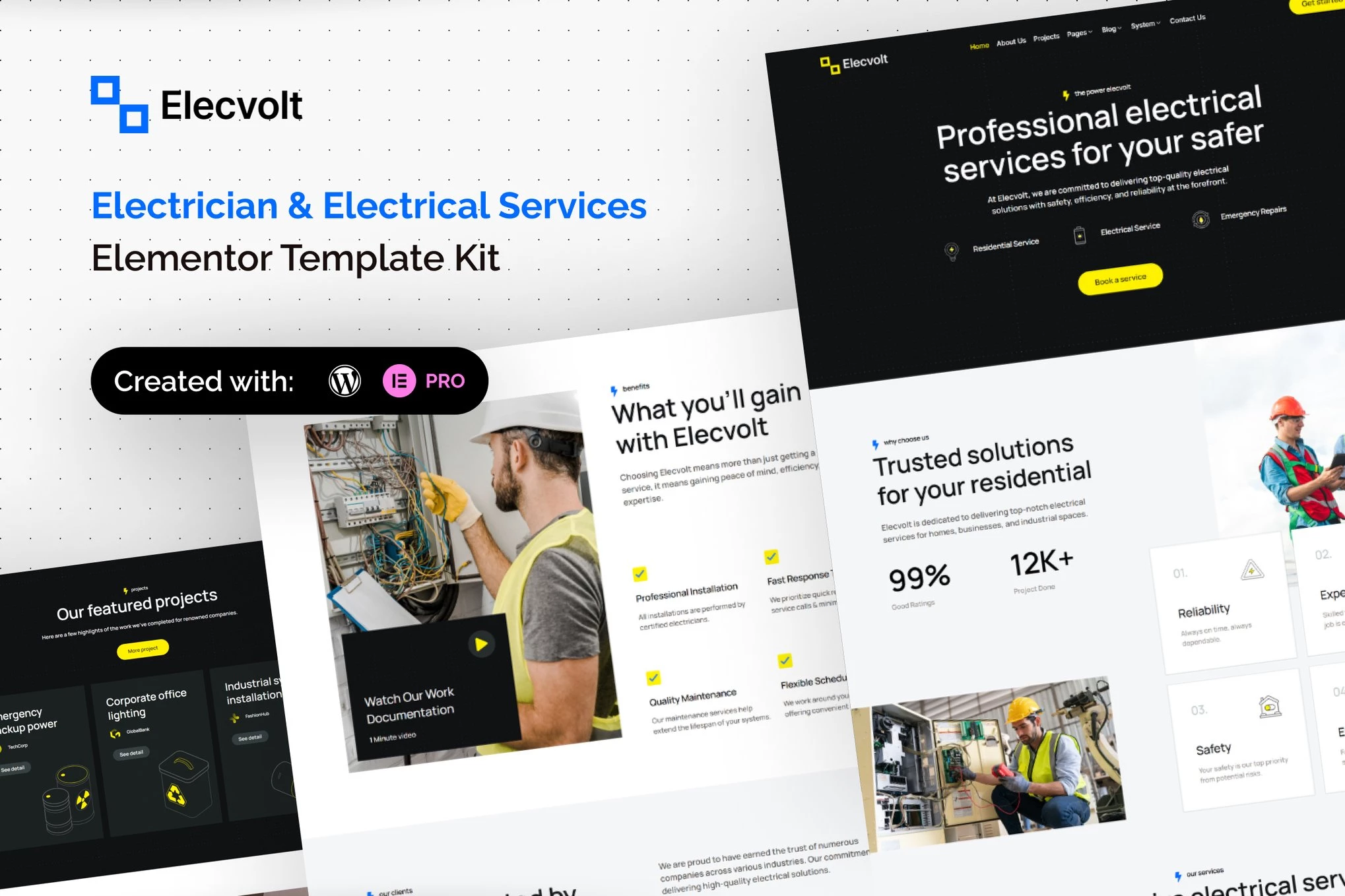 Elecvolt - Kit de plantillas Elementor para electricistas y servicios eléctricos