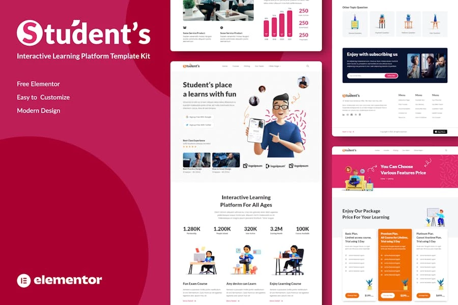 Kit de plantillas Elementor para cursos electrónicos en línea para estudiantes