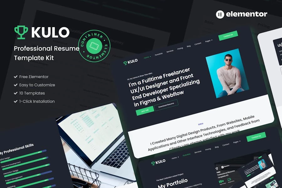 Kulo - Kit de plantillas de currículum profesional Elementor