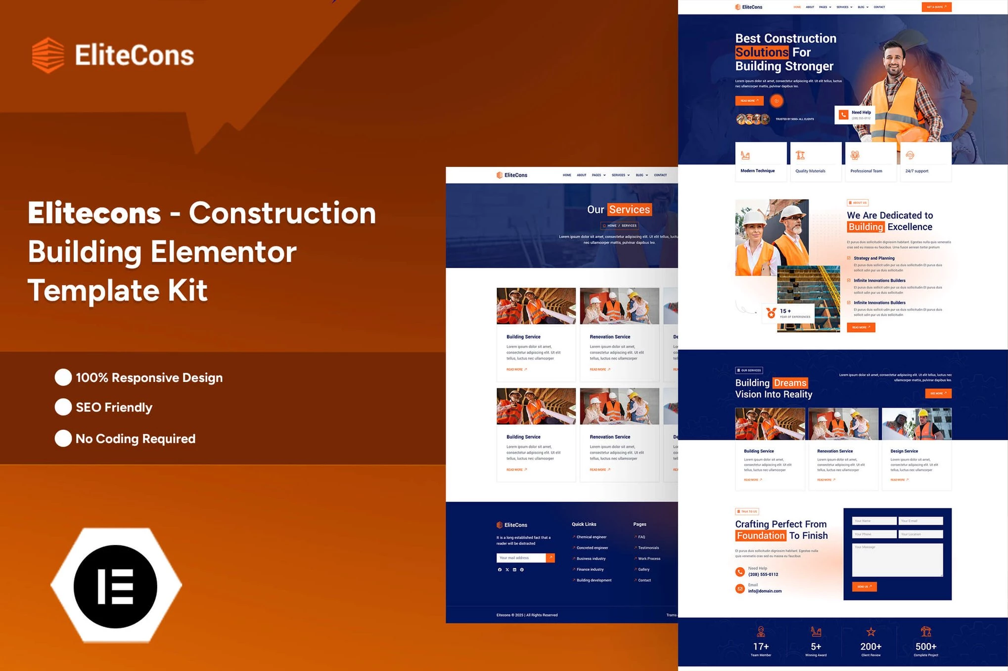 Elitecons - Kit de plantillas Elementor Pro para edificios de construcción
