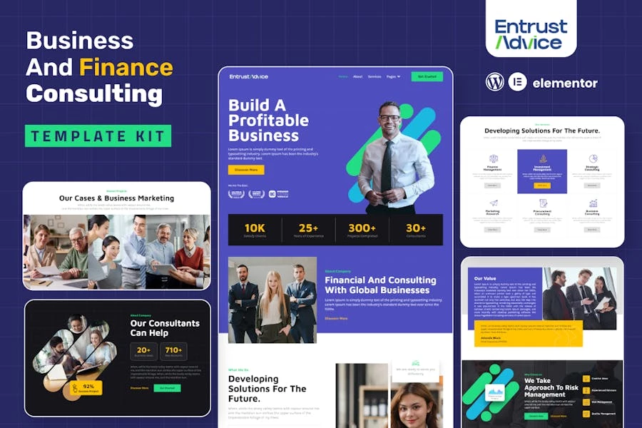 Entrust Advice - Kit de plantillas Elementor para consultoría empresarial y financiera