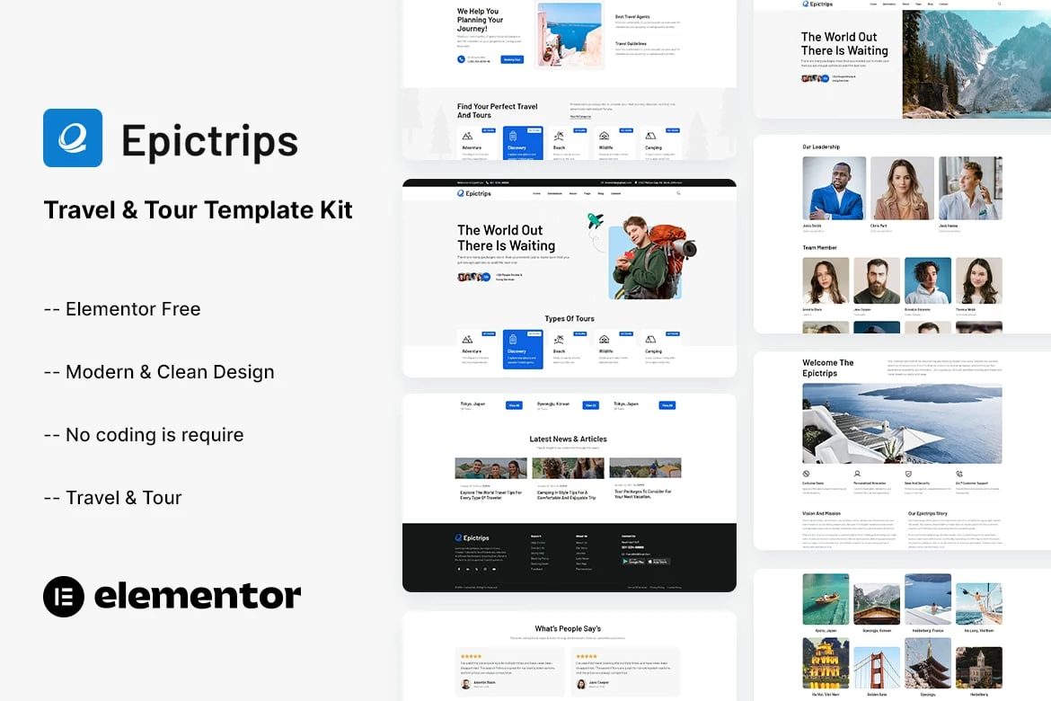 EpicTrips - Kit de plantillas Elementor para viajes y recorridos