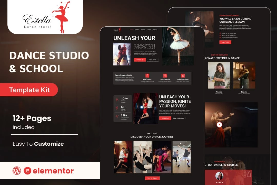 Estella - Kit de plantillas Elementor para escuelas de baile y estudio