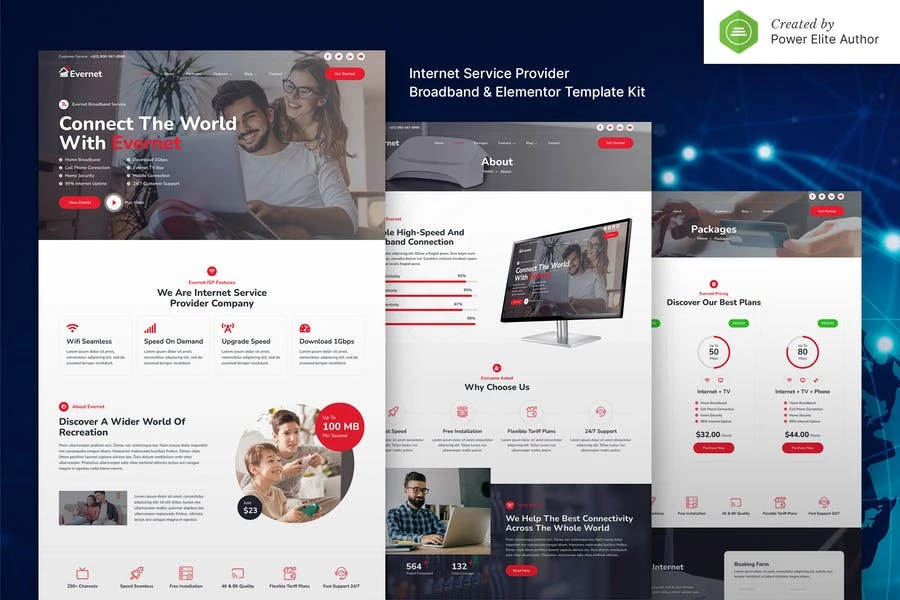 Evernet — Template Kit Elementor para proveedores de servicios de Internet y banda ancha