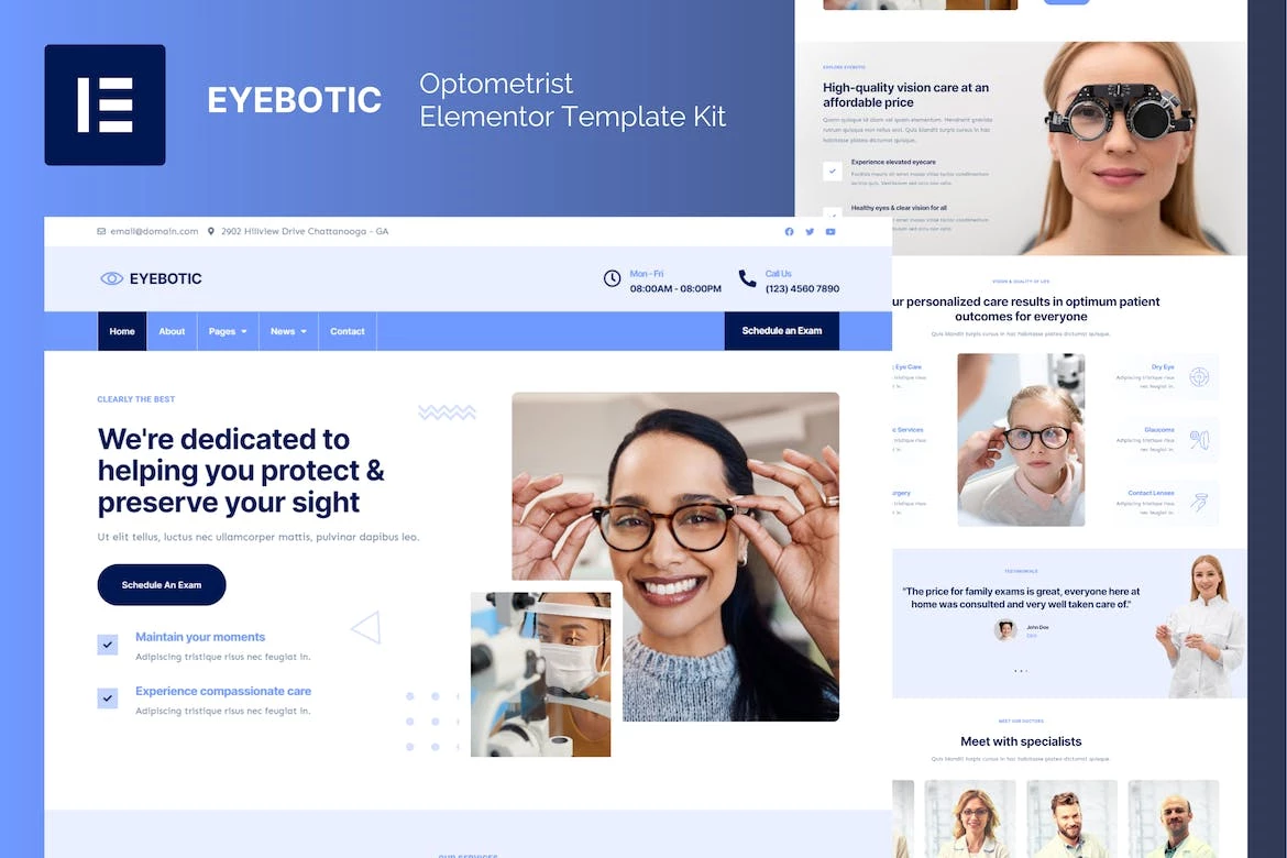 EyeBotic - Kit de plantillas Elementor Pro para optometristas