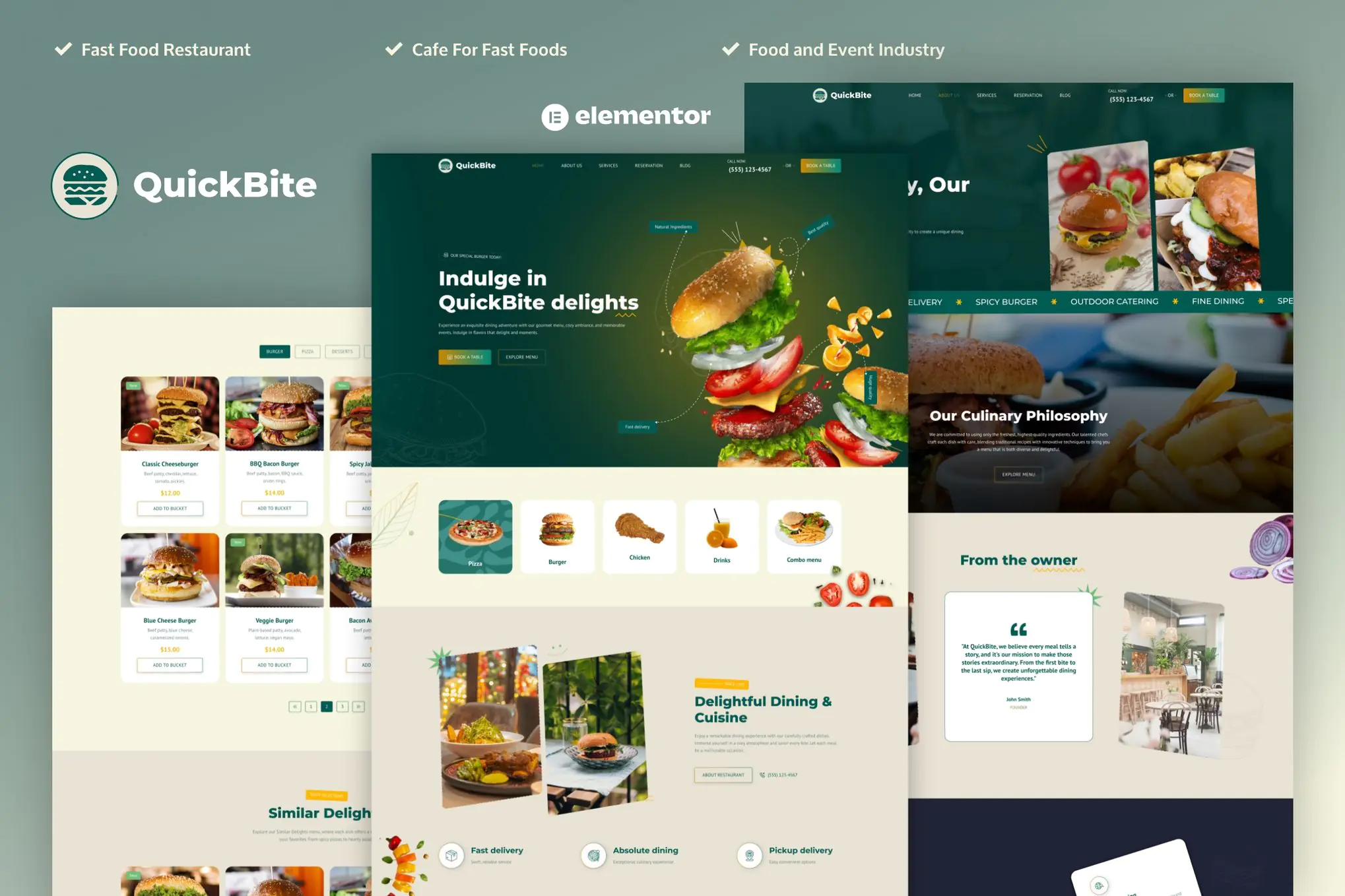 Quick Bite - Kit de plantillas Elementor Pro para restaurantes y cafeterías