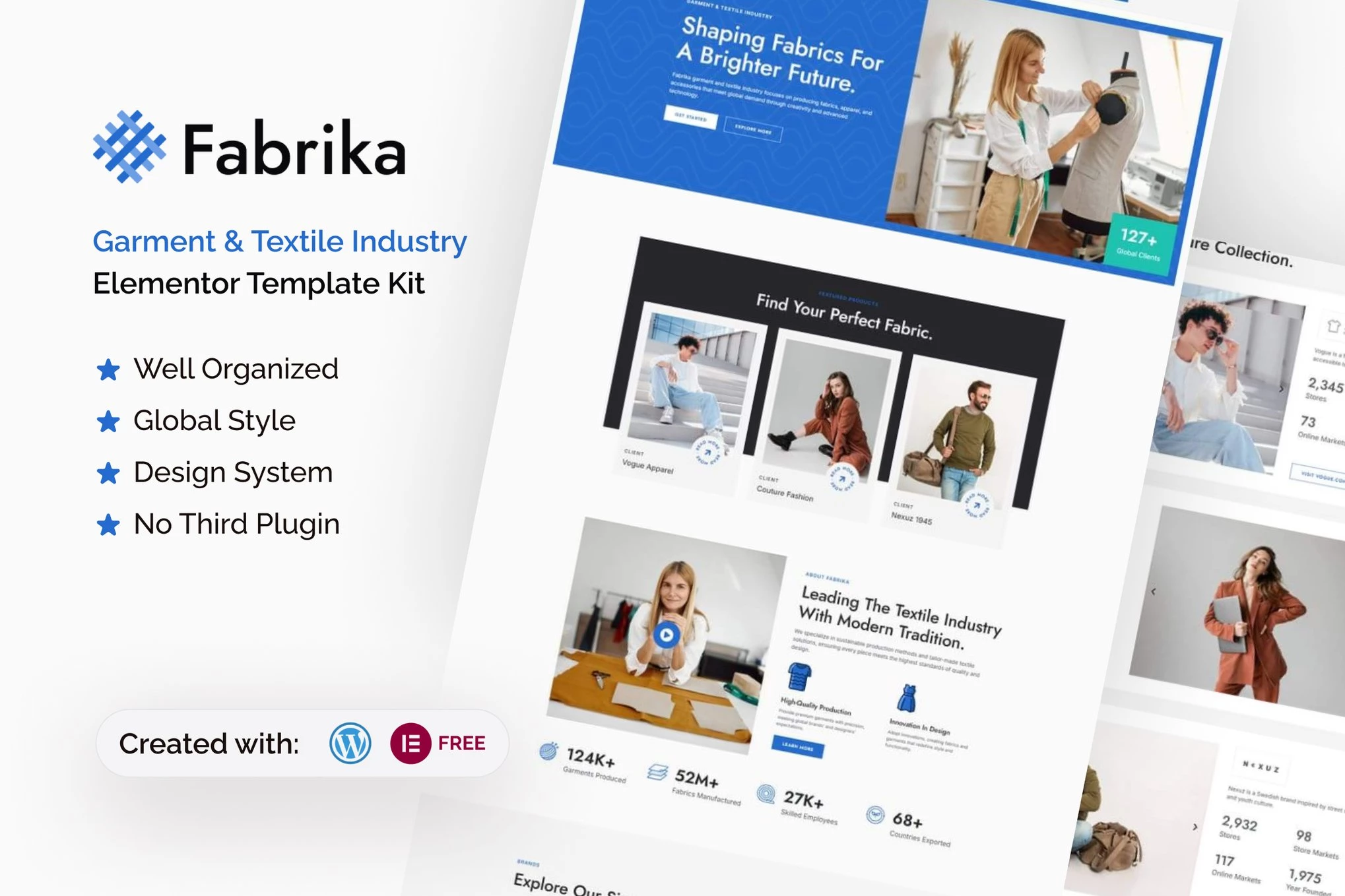 Fabrika - Kit de plantillas Elementor para la industria textil y de la confección