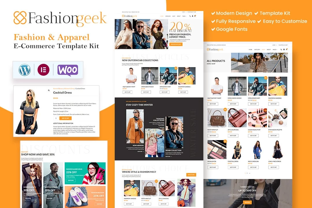 Fashion Geek - Kit de plantillas WooCommerce Fashion Elementor Pro