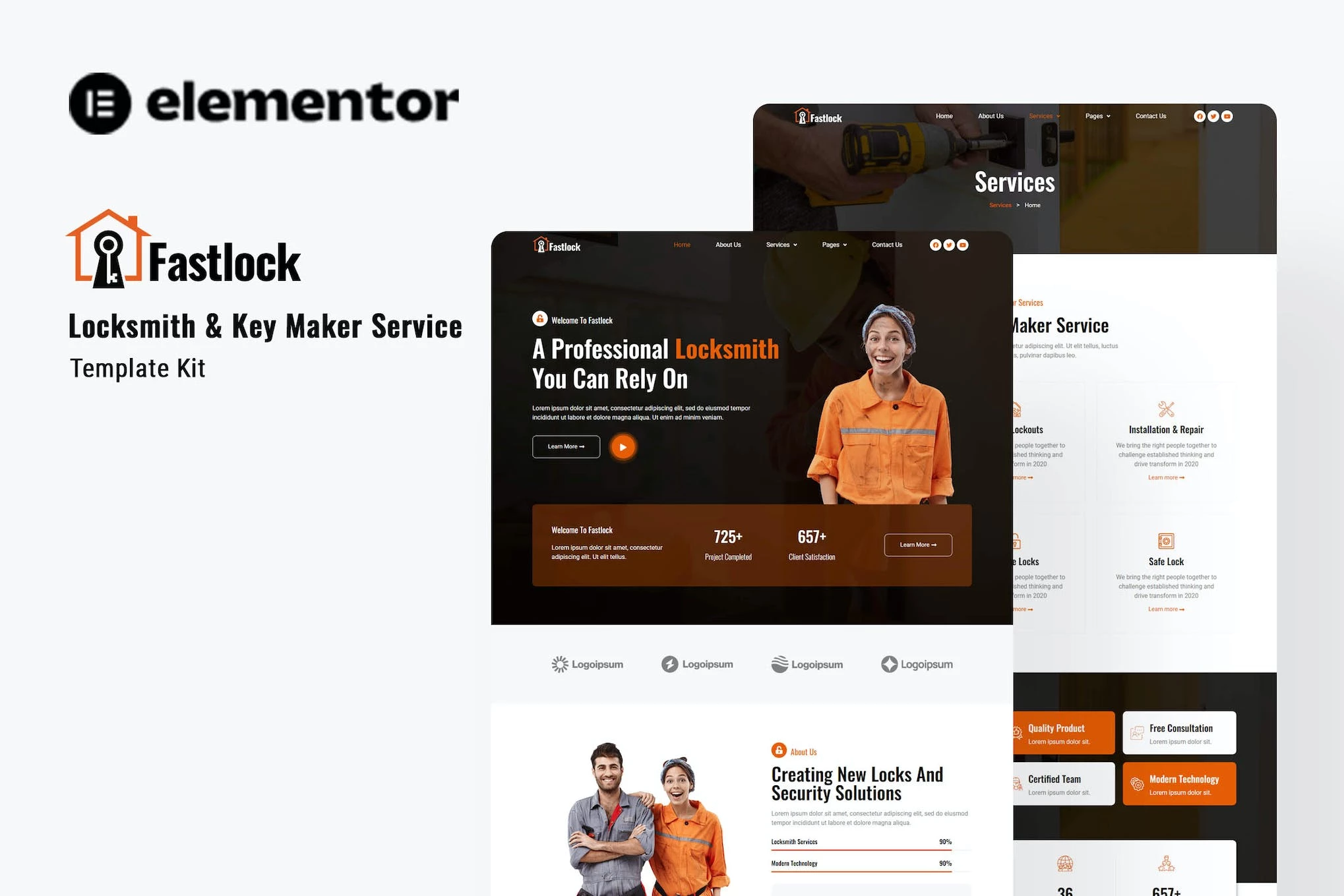 Fastlock - Template Kit Elementor para el servicio de cerrajería y fabricante