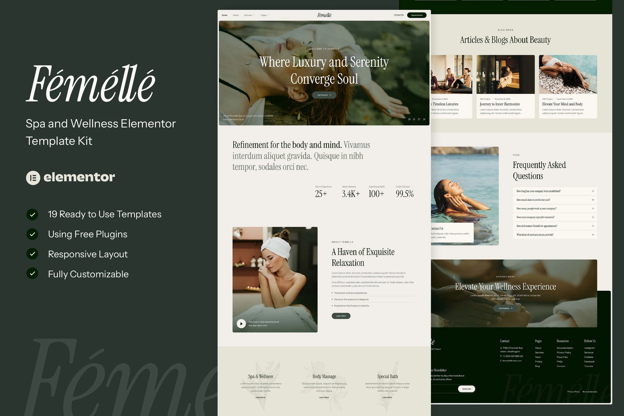 Femelle - Kit de plantillas Elementor para spa y bienestar