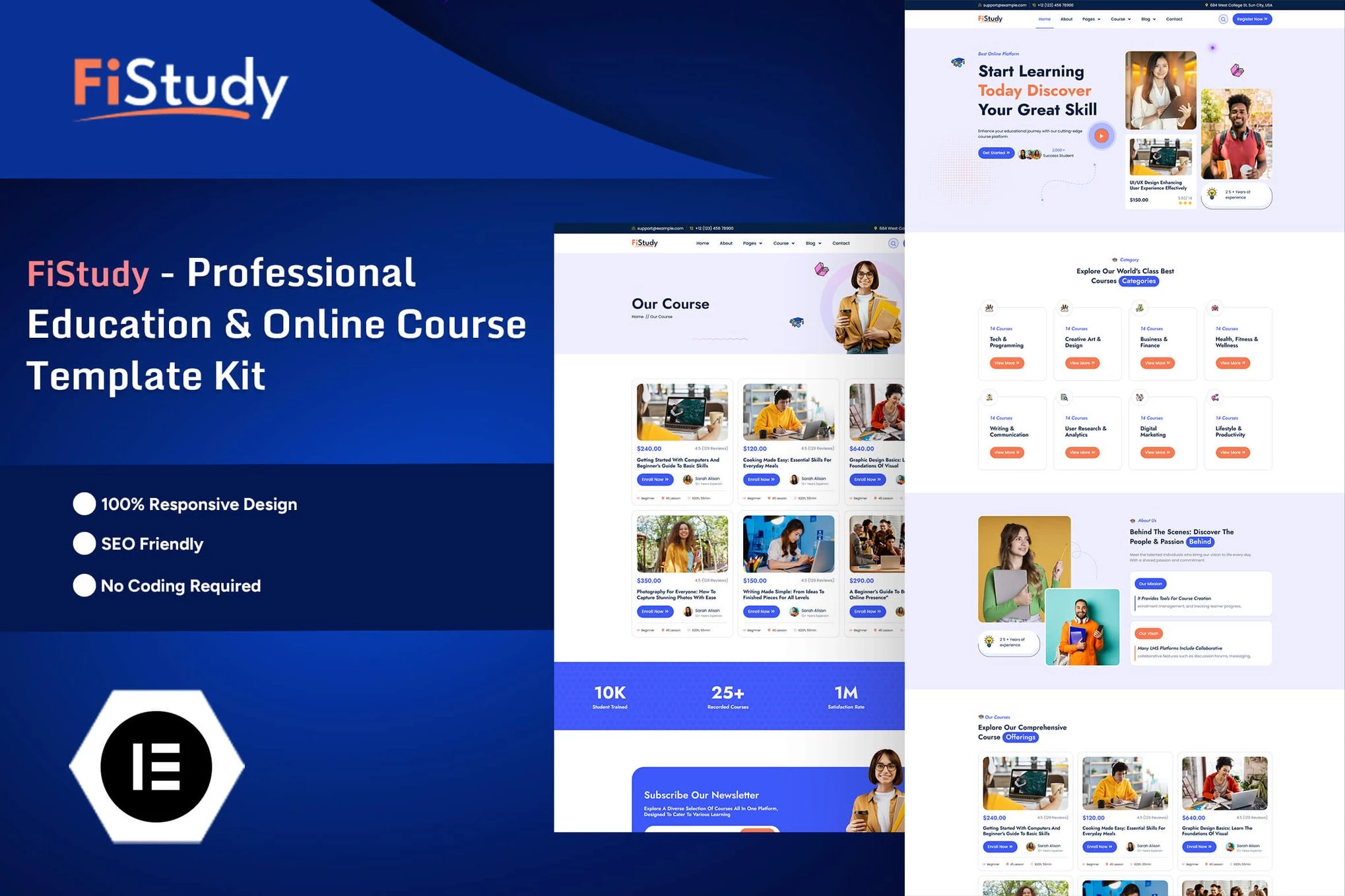 fiStudy - Kit de plantillas Elementor Pro para cursos en línea y educación profesional