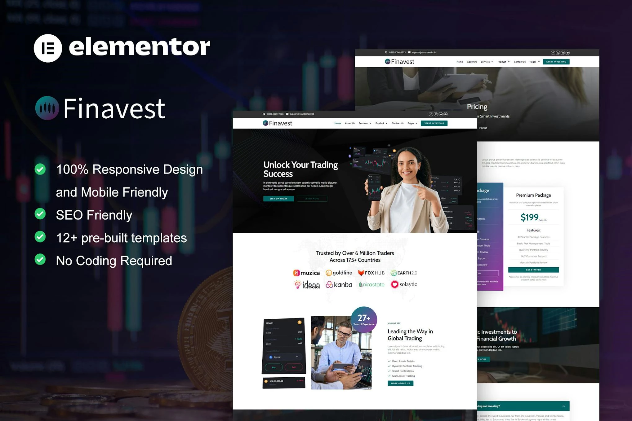 Finavest - Kit de plantillas Elementor Pro para comercio e inversión