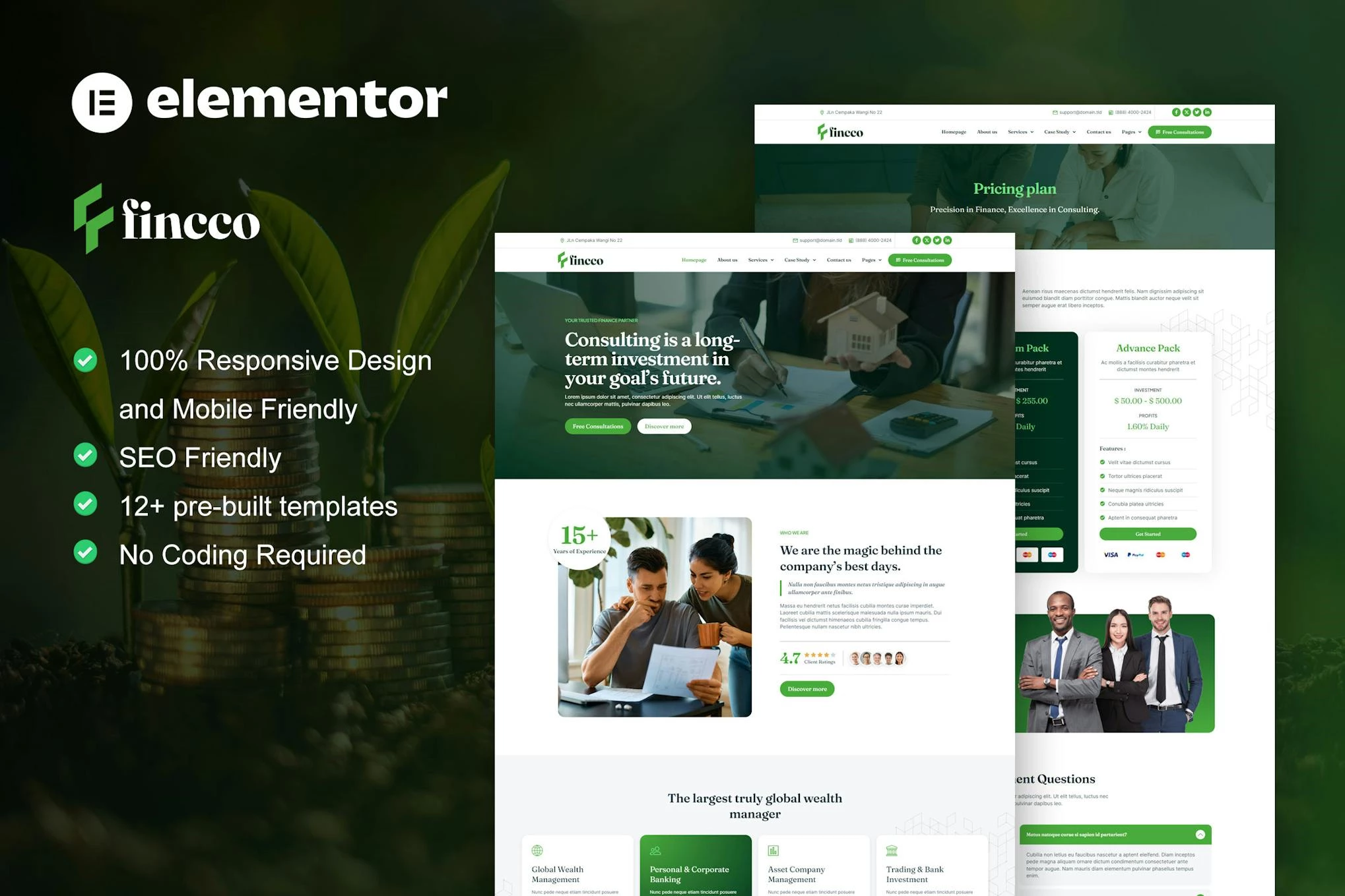 Fincco - Kit de plantillas Elementor Pro para empresas de finanzas e inversiones