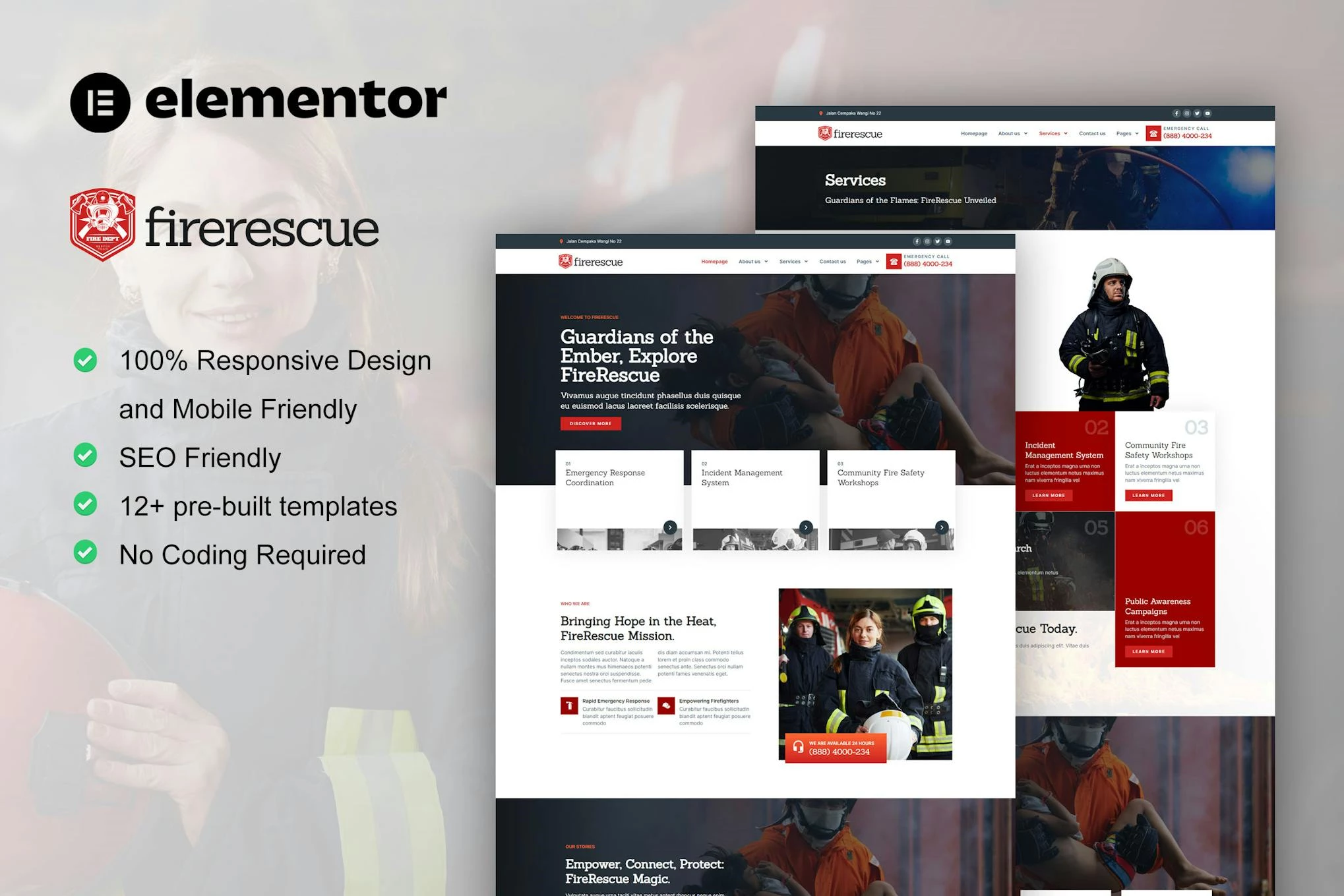 FireRescue - Kit de plantillas Elementor para bomberos y bomberos