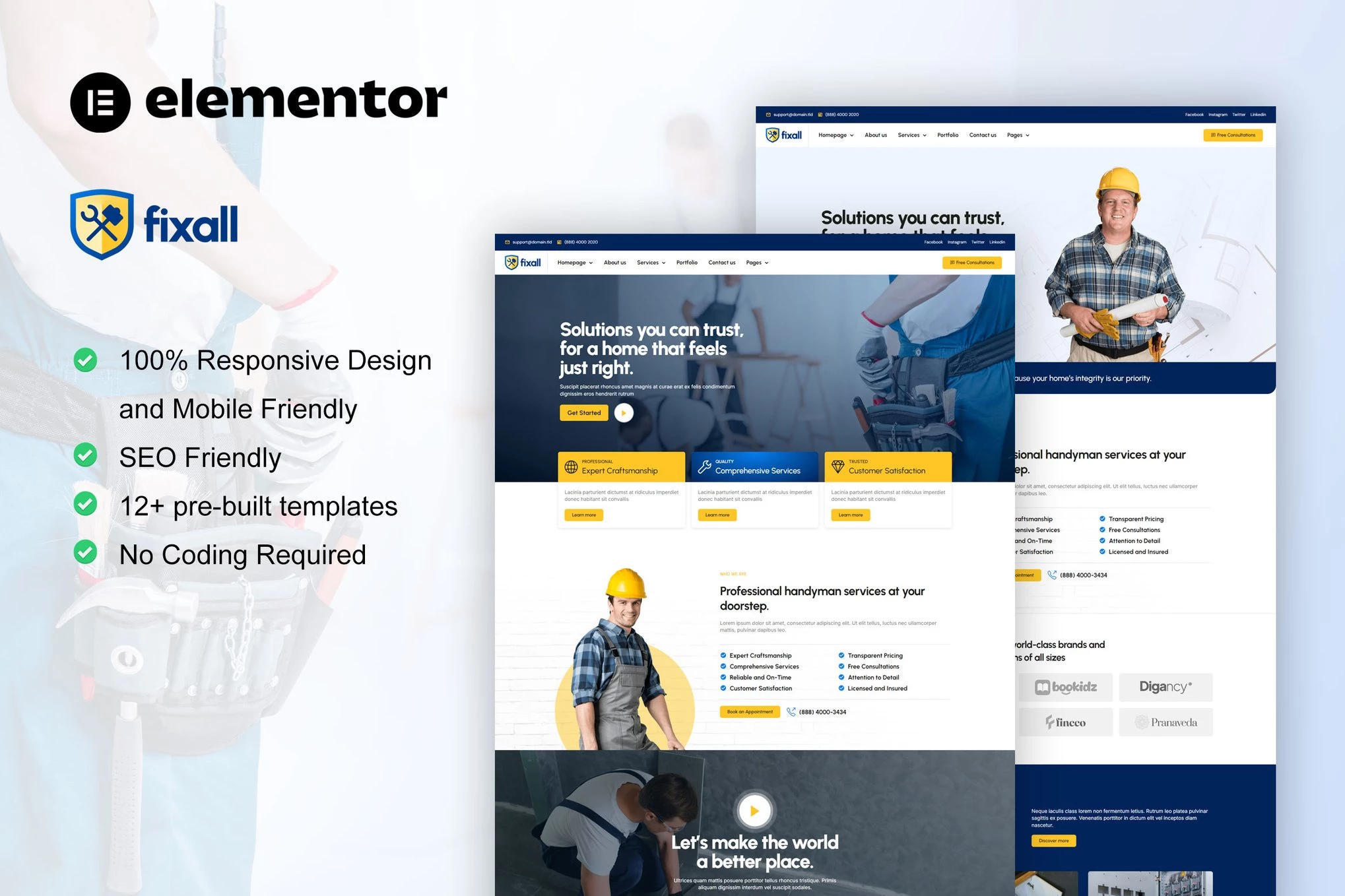 FixAll - Kit de plantillas Elementor Pro para personal de mantenimiento y reparación