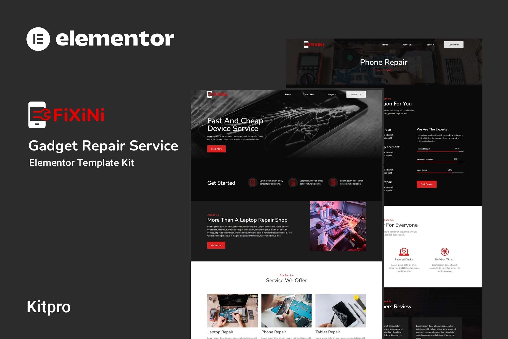 Fixin - Kit de plantilla Elementor de servicio de mantenimiento y reparación