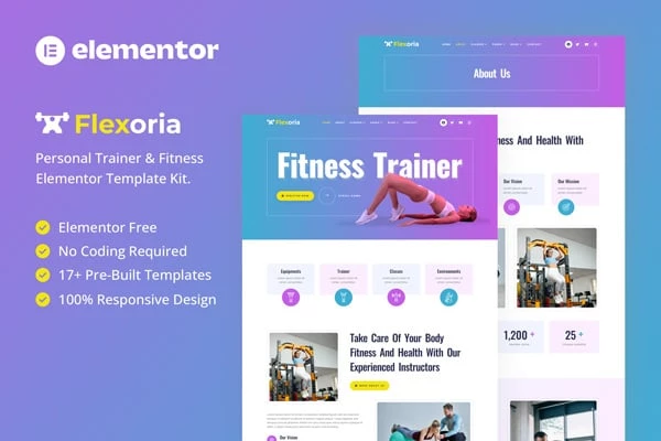 Flexoria - Kit de plantillas Elementor para entrenador personal y acondicionamiento físico