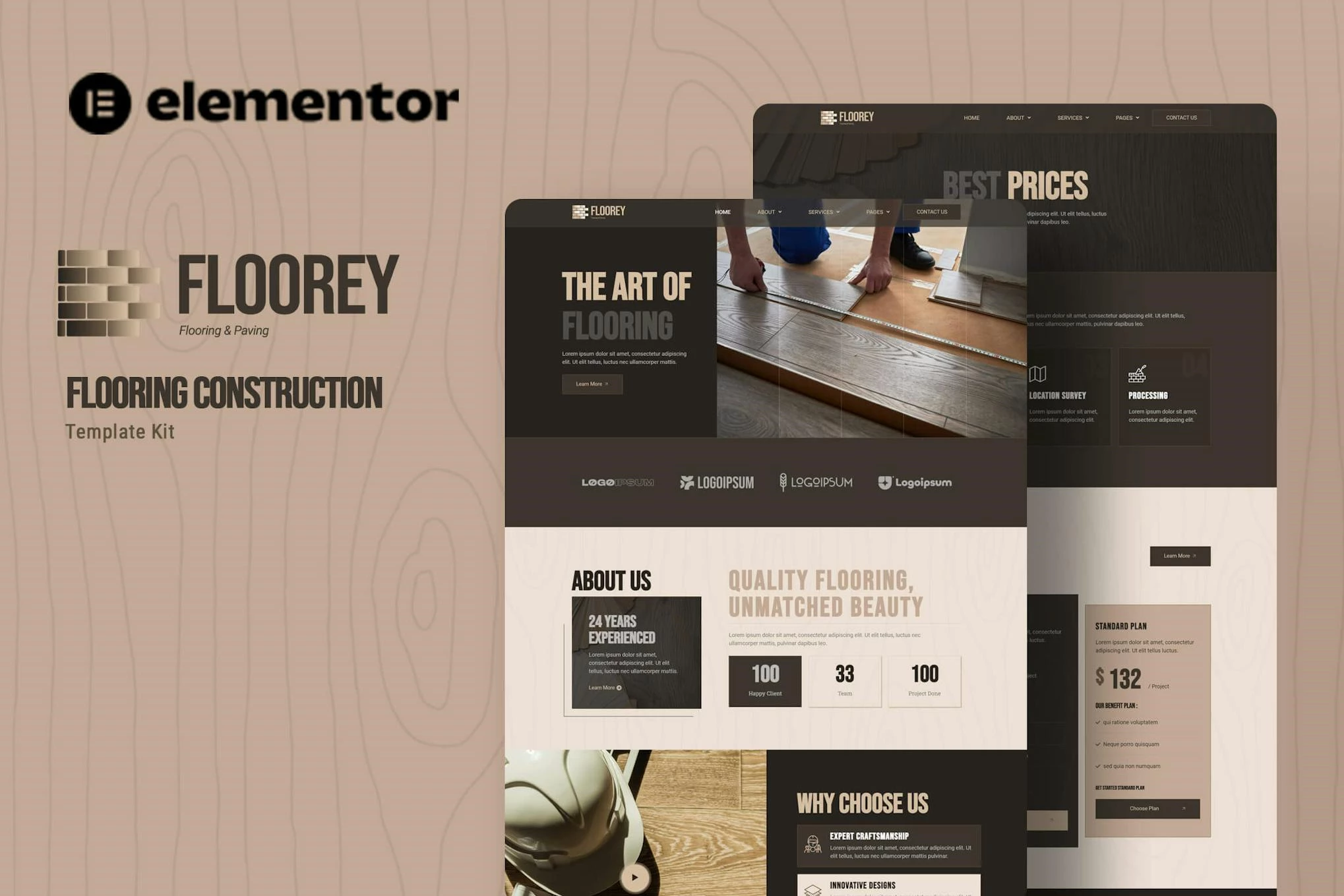 Floorey - Kit de plantillas Elementor para construcción de pisos