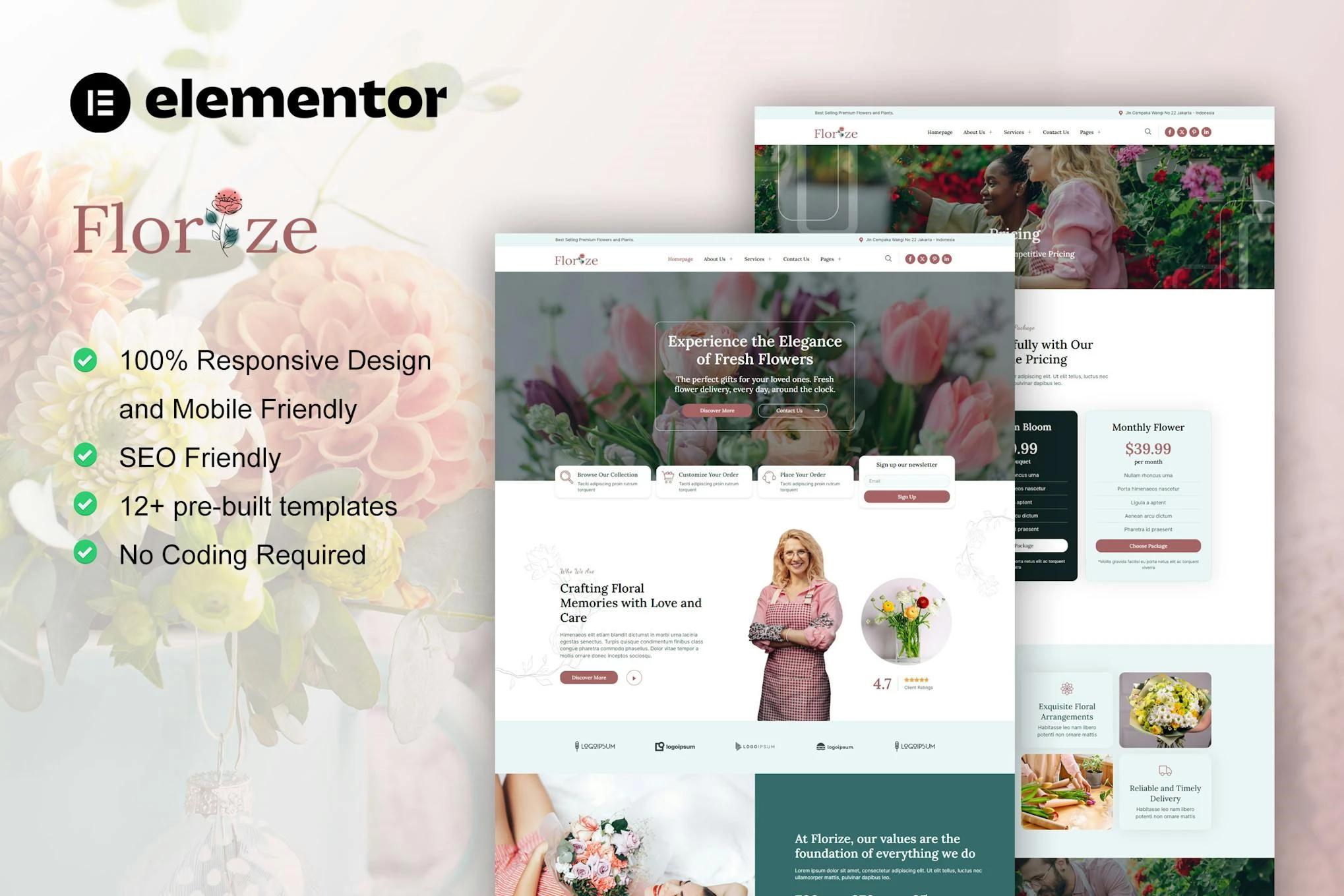 Florize - Kit de plantillas Elementor para floristas y boutiques de flores