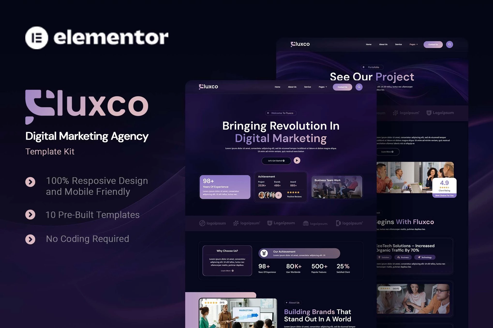 Fluxco - Kit de plantillas Elementor para agencias de marketing digital