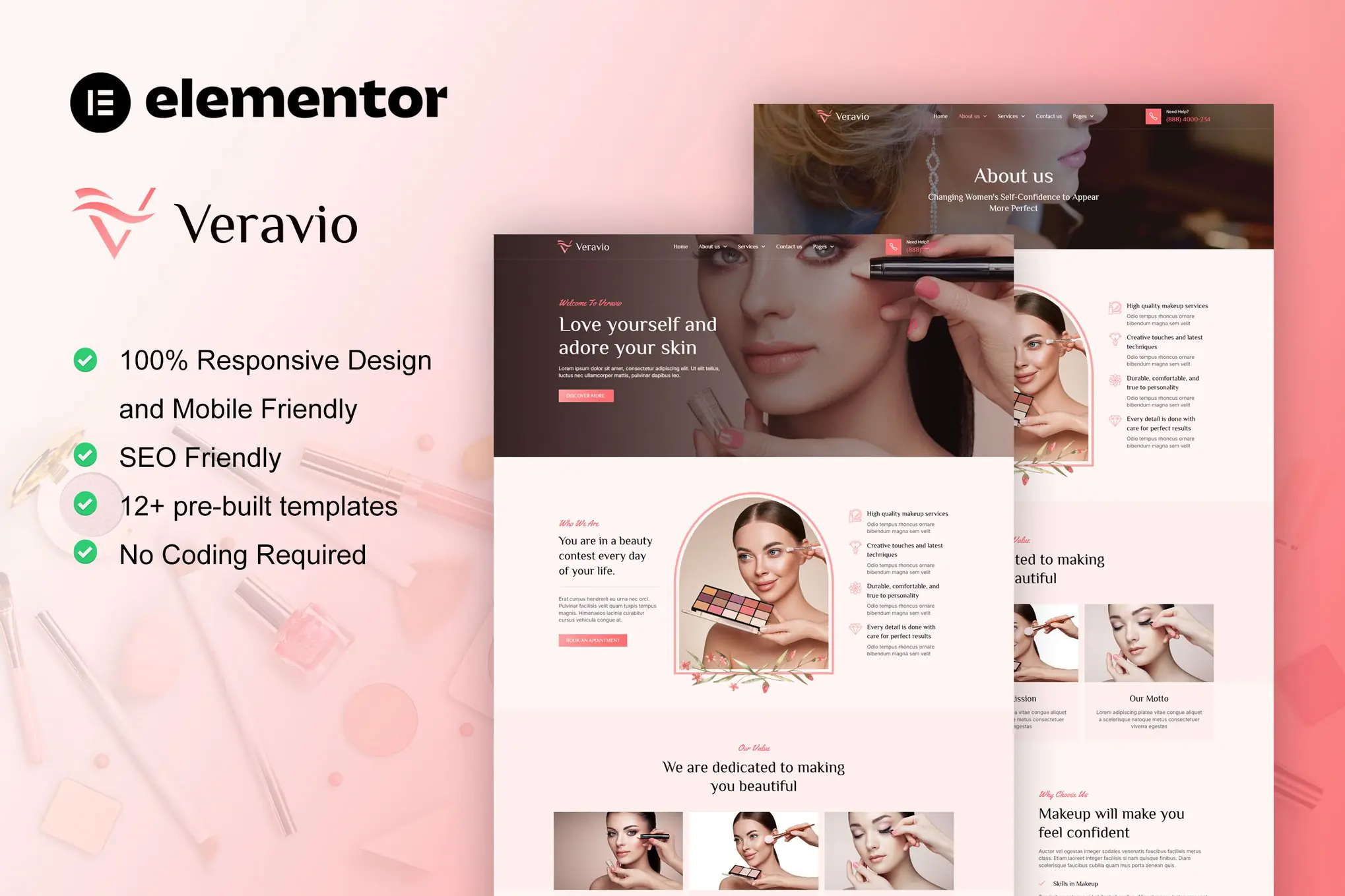 Veravio - Kit de plantillas Elementor para maquilladores y estilistas
