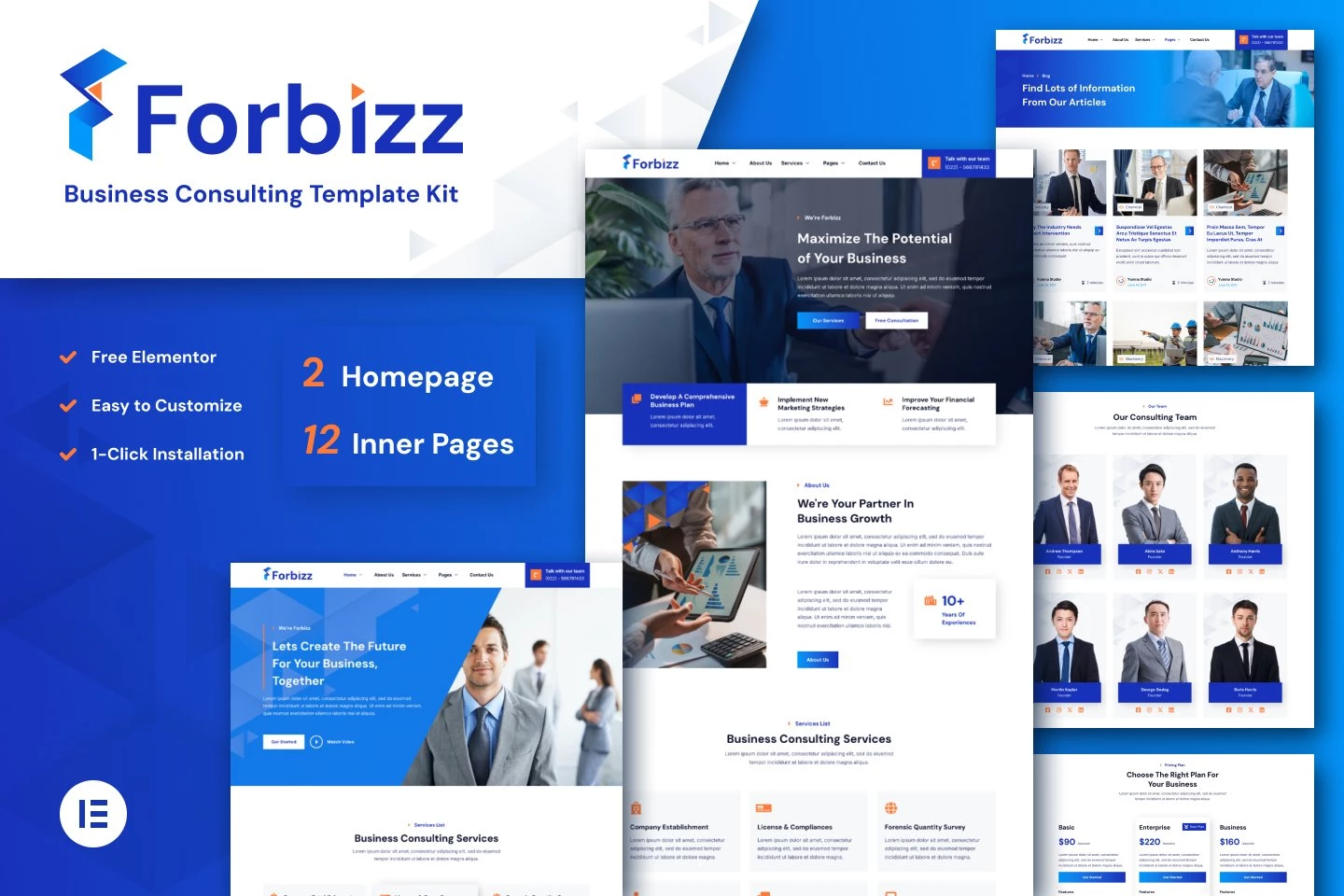 Forbizz - Kit de plantillas Elementor para consultoría empresarial