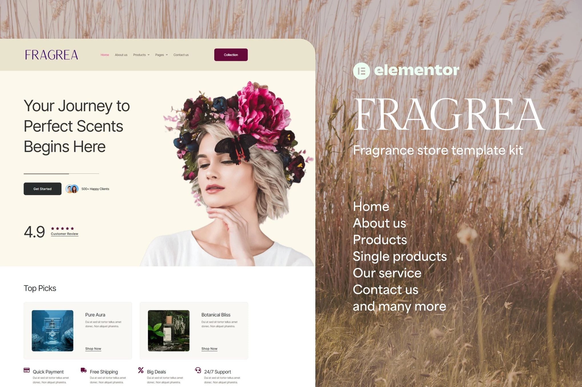 Fragrea - Kit de plantillas Elementor para tienda de fragancias