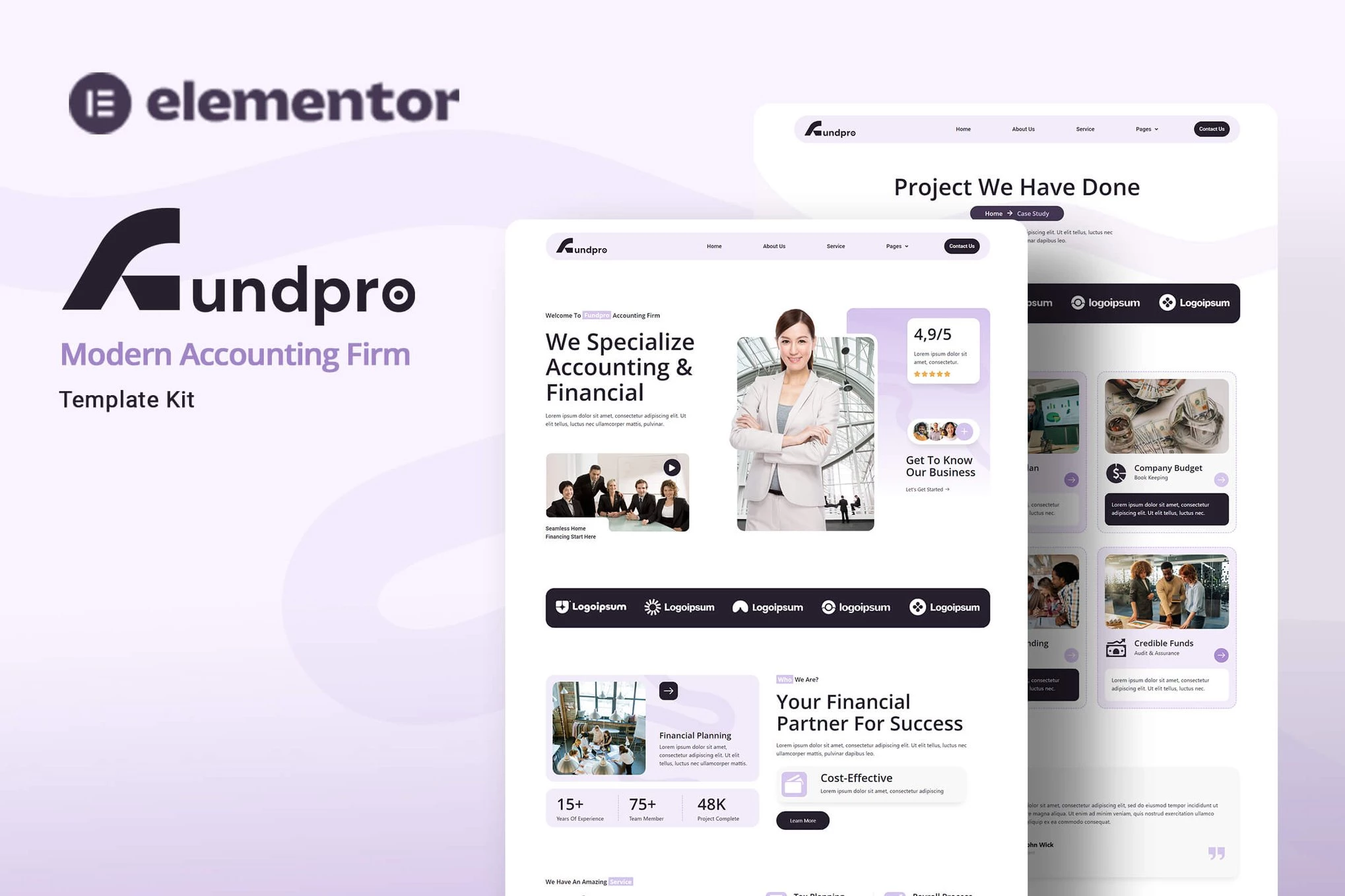 Fundpro - Kit de plantillas Elementor para firmas de contabilidad modernas