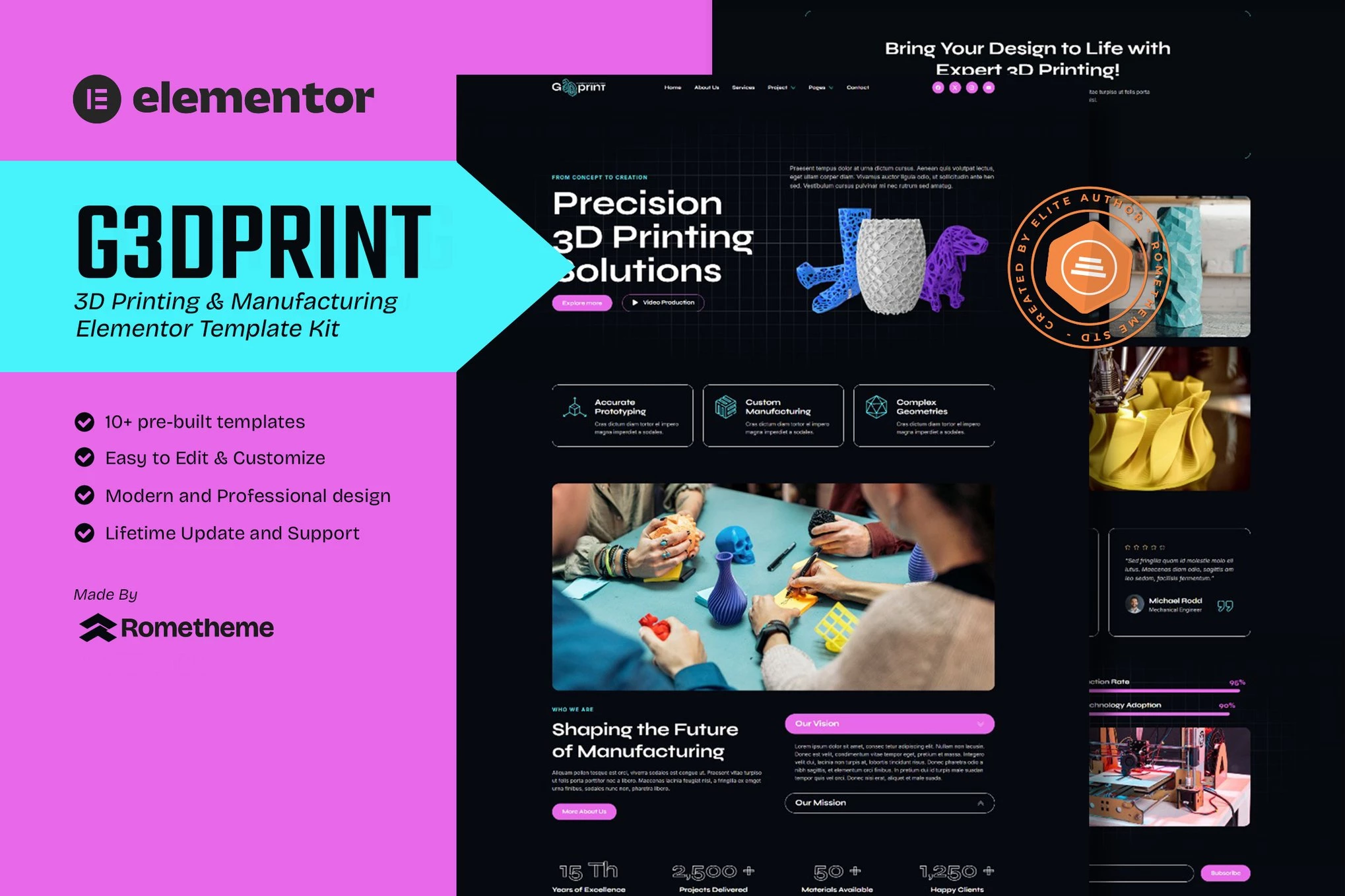 G3DPrint - Kit de plantillas Elementor para impresión y fabricación 3D