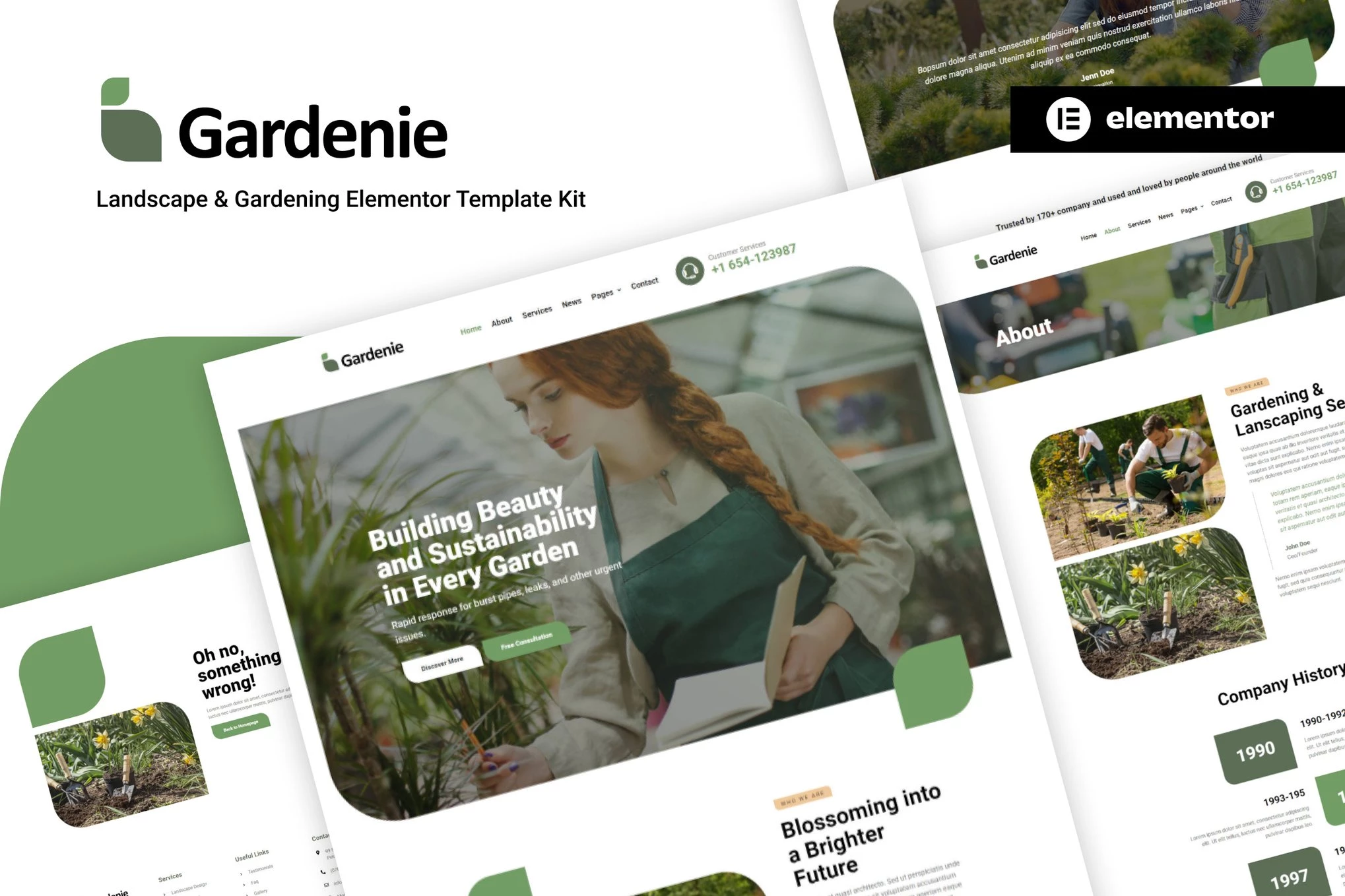 Gardenie - Kit de plantillas Elementor para paisajismo y jardinería