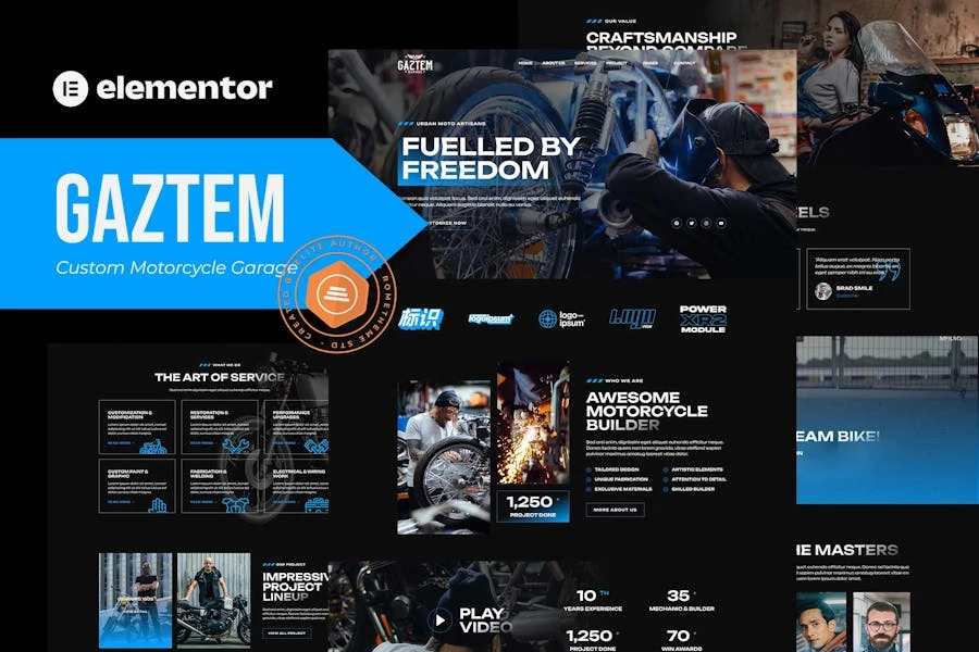 Gaztem - Kit de plantillas personalizadas de Garage Elementor para motocicletas