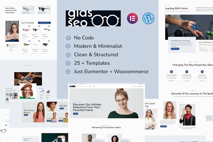 Glasseo - Template Kit Elementor Pro para tienda de gafas