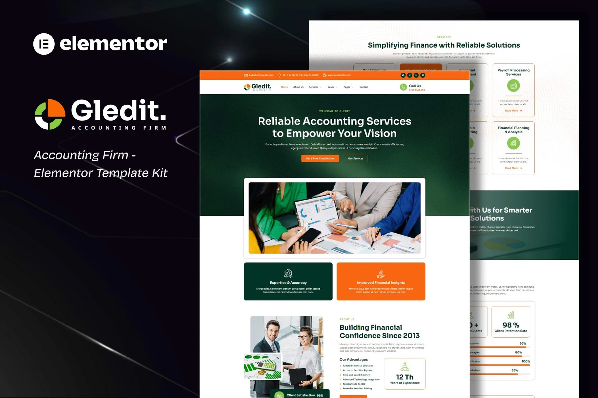Gledit - Kit de plantillas Elementor para firmas de contabilidad