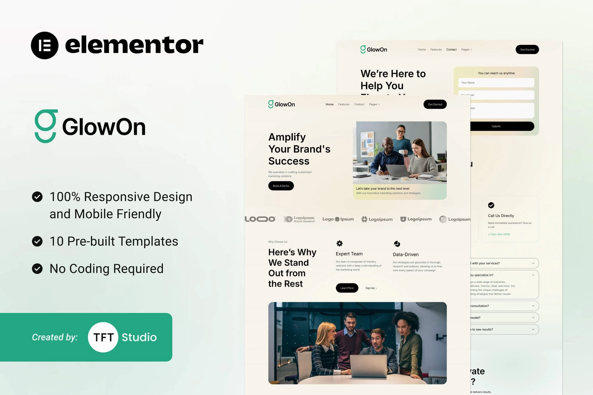 GlowOn - Agencias de marketing digital, moderno kit de plantillas Elementor