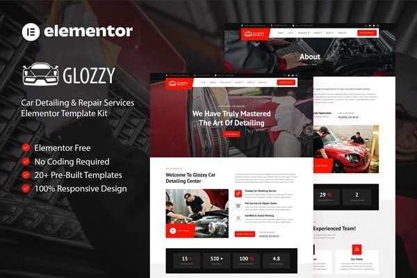 Glozzy - Kit de plantillas Elementor para servicio de reparación y reparación de automóviles