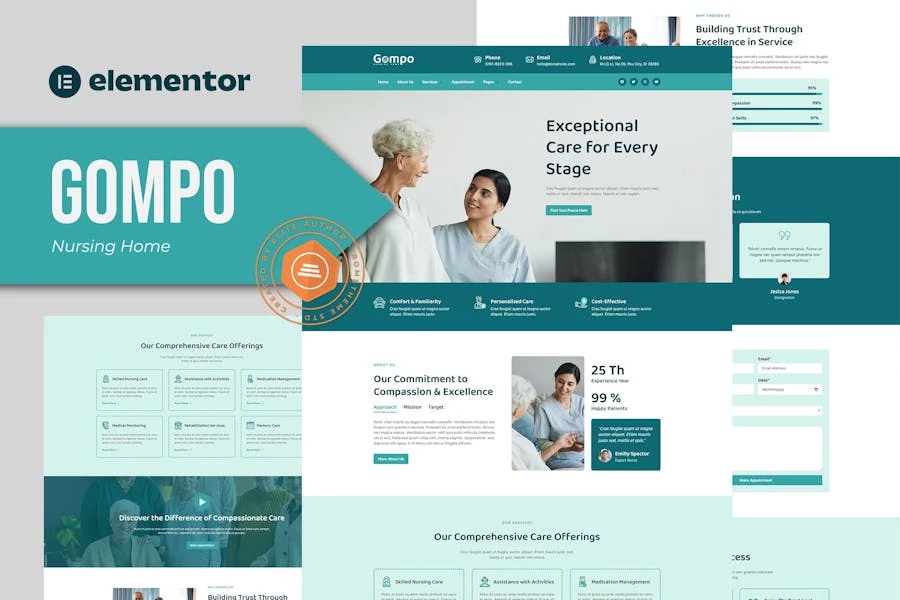 Gompo - Kit de plantillas Elementor para hogares de ancianos