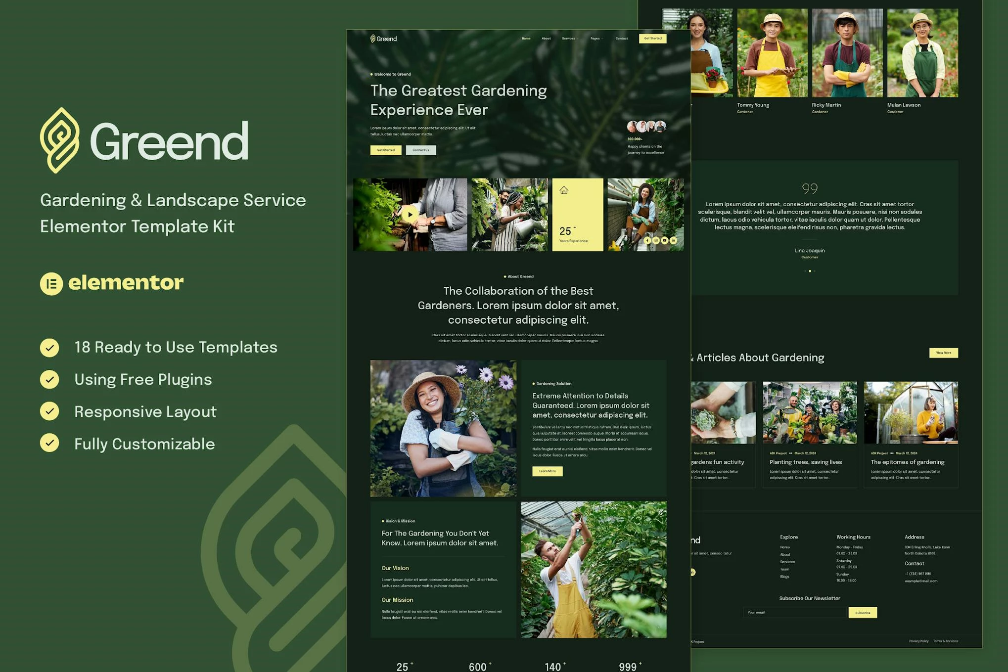 Greend - Kit de plantillas Elementor para servicios de jardinería y paisajismo