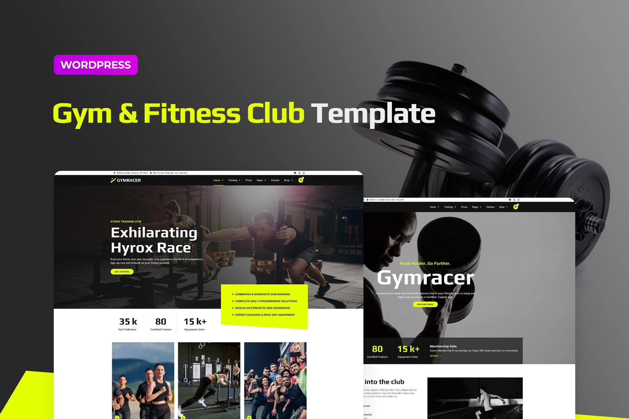 Gymracer — Kit de plantillas Hyrox Gym Elementor Pro